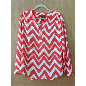 Long Sleeve Orange & White Chevron Print Shirt